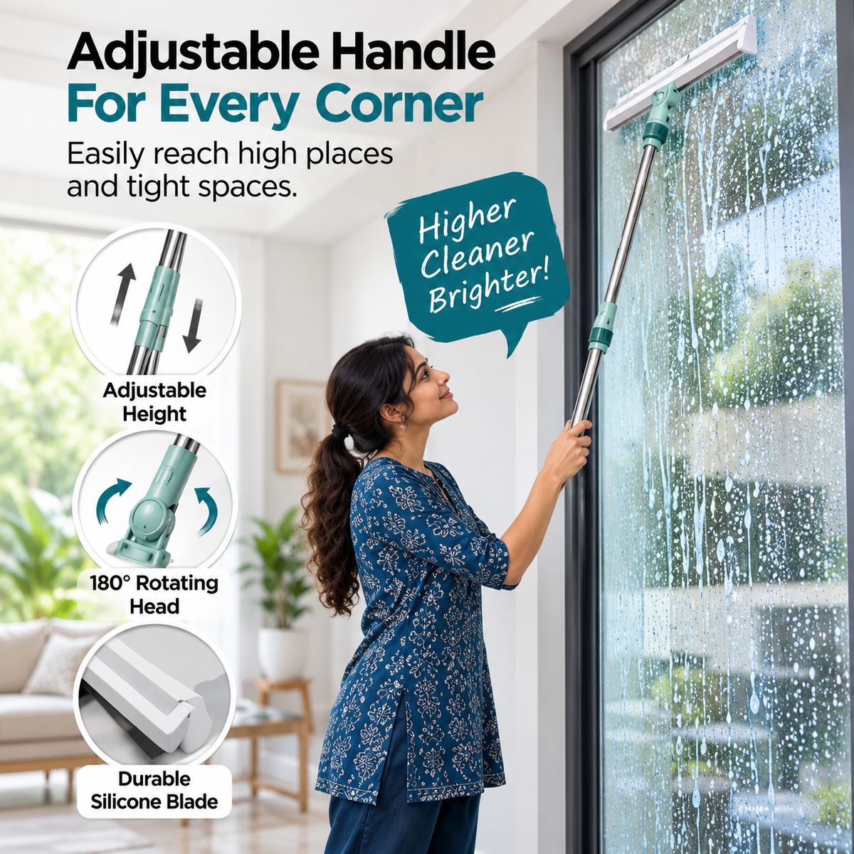 FlexiWipe 180° Multipurpose Silicon Wiper With Extendable-Rod