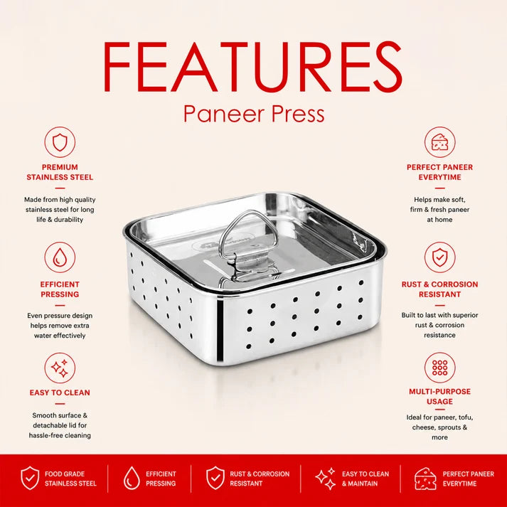 Stainless Steel Paneer Mould – 550ML Capacity (Square Shape)