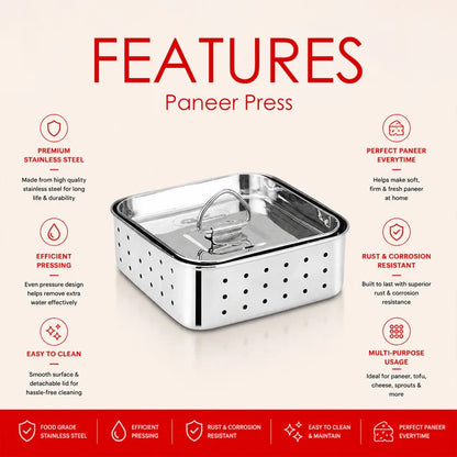 Stainless Steel Paneer Mould – 550ML Capacity (Square Shape)