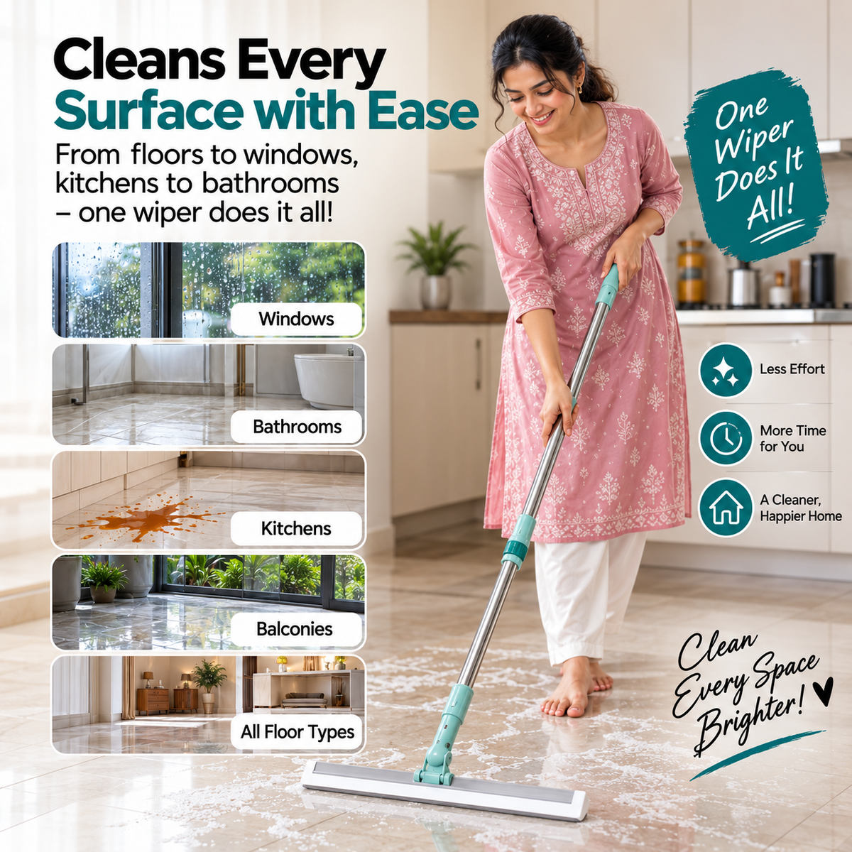 FlexiWipe 180° Multipurpose Silicon Wiper With Extendable-Rod