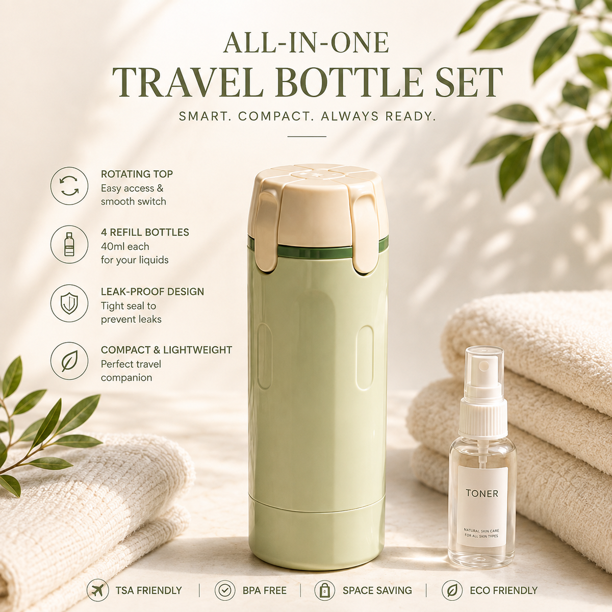 4-in-1 Travel Toiletry Bottle – Leakproof Refillable Shampoo & Lotion Dispenser