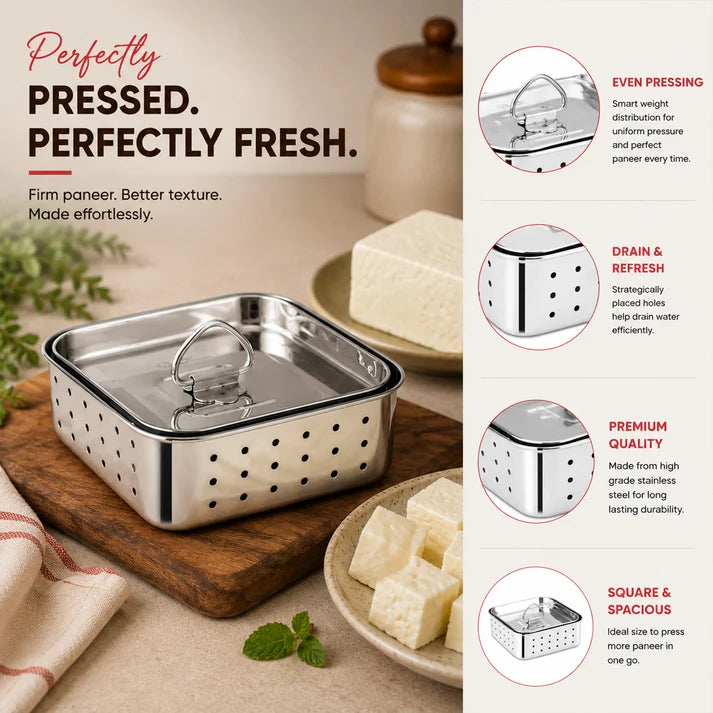 Stainless Steel Paneer Mould – 550ML Capacity (Square Shape)