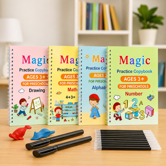 Magic Practice Copybook (4 BOOKS,1 PEN,1 GRIP,10 REFILL) – 50% OFF Today