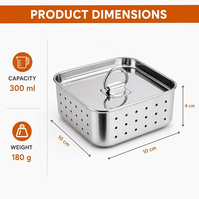 Stainless Steel Paneer Mould – 550ML Capacity (Square Shape)