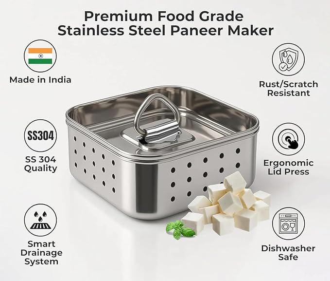 Stainless Steel Paneer Mould – 550ML Capacity (Square Shape)