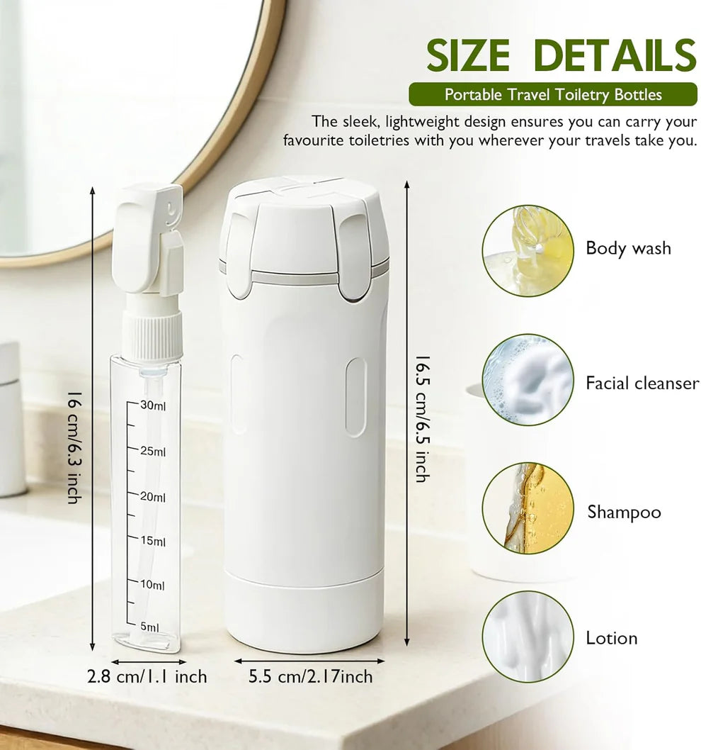 4-in-1 Travel Toiletry Bottle – Leakproof Refillable Shampoo & Lotion Dispenser