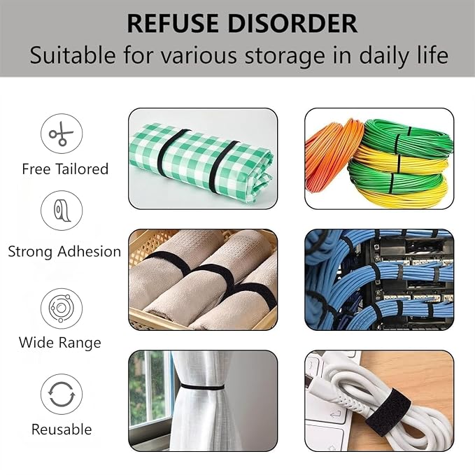Hook and Loop Roll for Cable Management, Multi-Purpose Hook Loop Tape for Home, Office