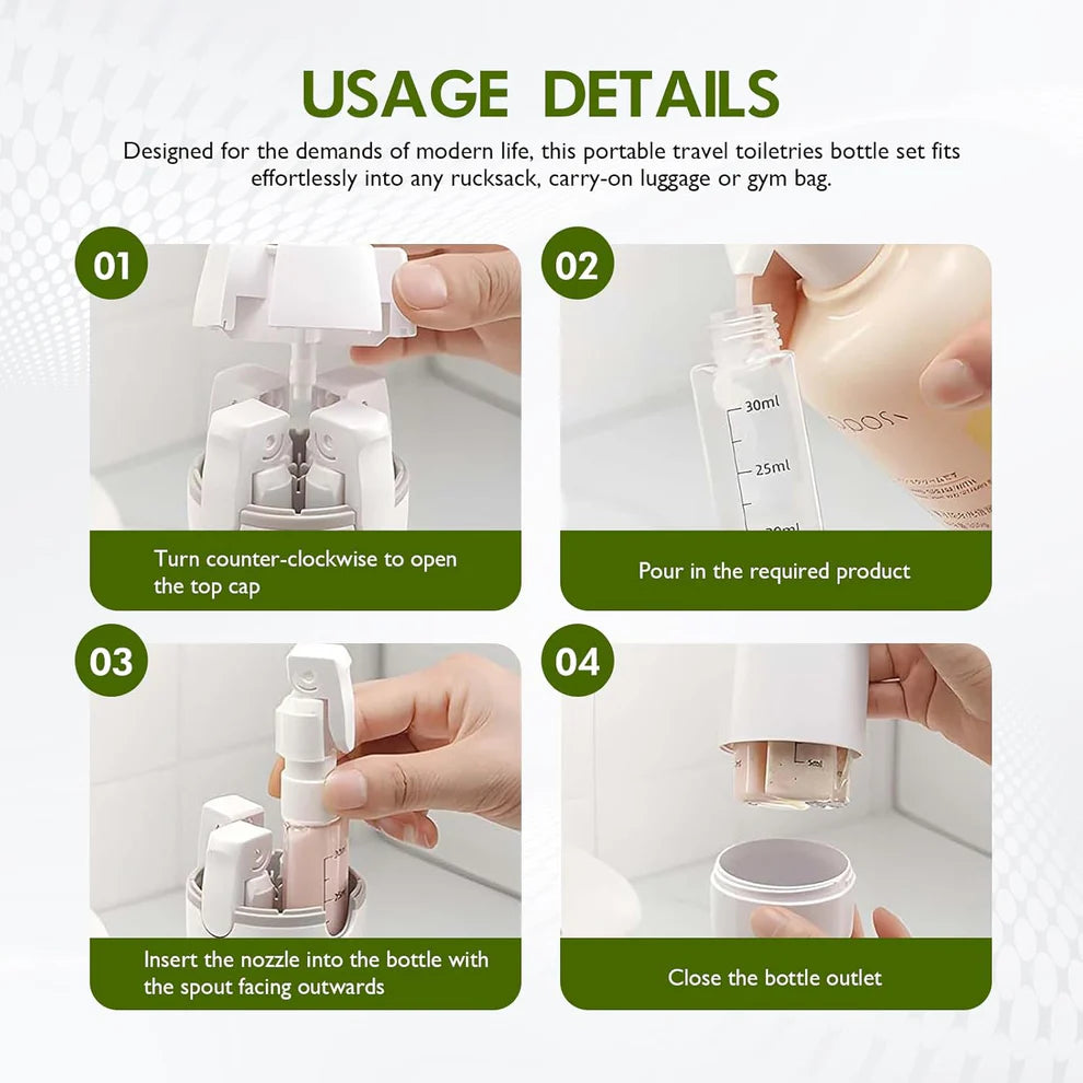 4-in-1 Travel Toiletry Bottle – Leakproof Refillable Shampoo & Lotion Dispenser