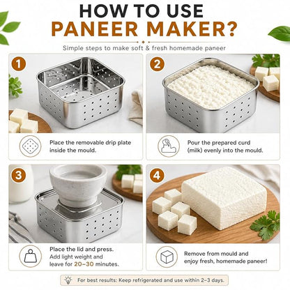 Stainless Steel Paneer Mould – 550ML Capacity (Square Shape)