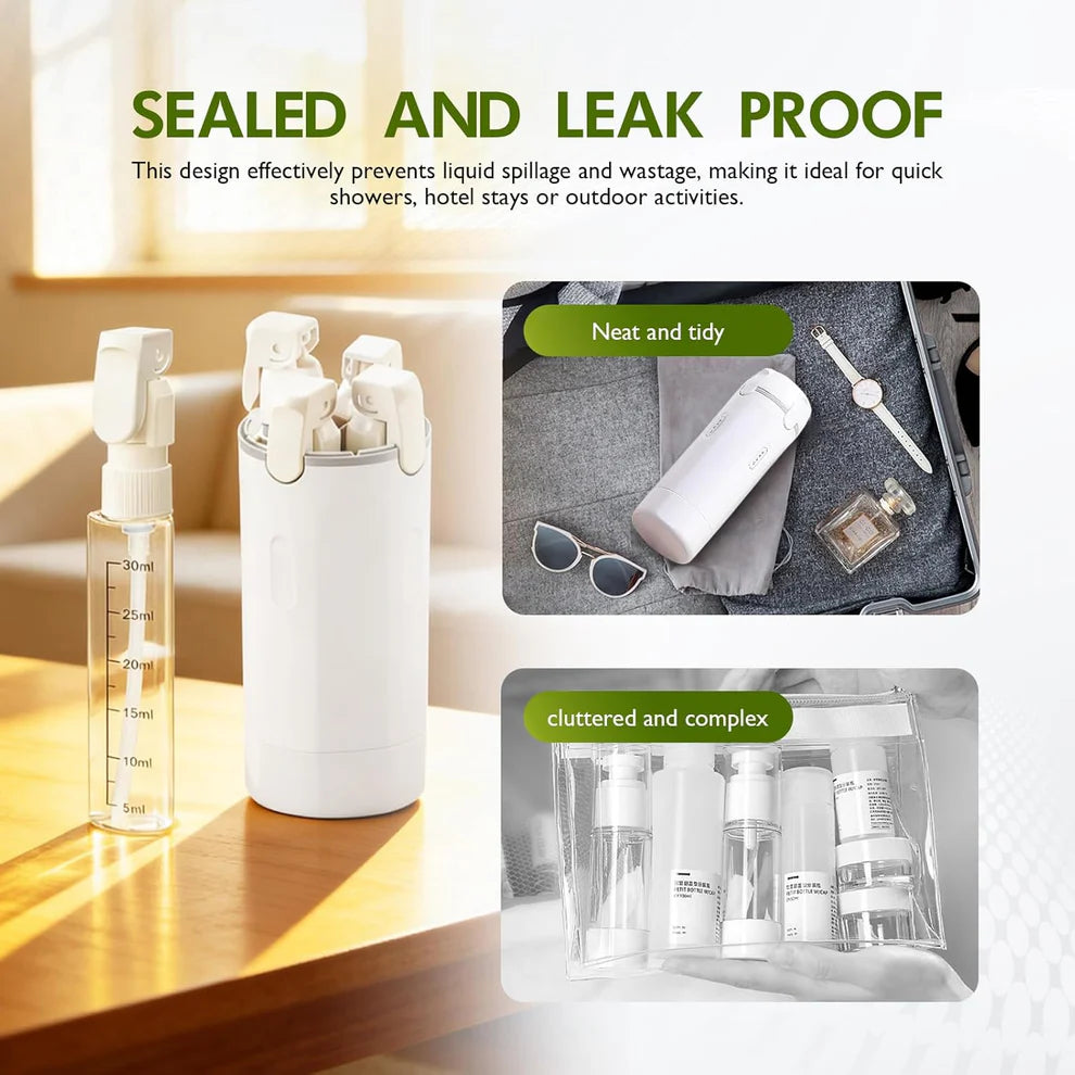 4-in-1 Travel Toiletry Bottle – Leakproof Refillable Shampoo & Lotion Dispenser