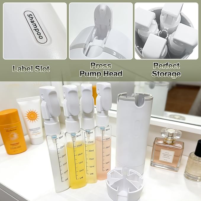 4-in-1 Travel Toiletry Bottle – Leakproof Refillable Shampoo & Lotion Dispenser