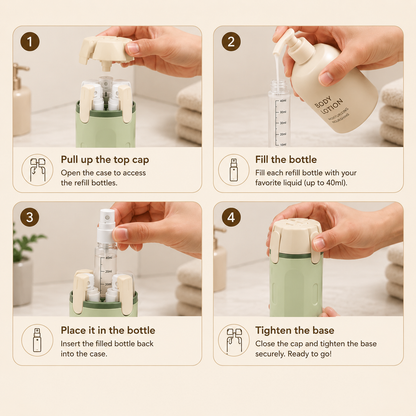 4-in-1 Travel Toiletry Bottle – Leakproof Refillable Shampoo & Lotion Dispenser