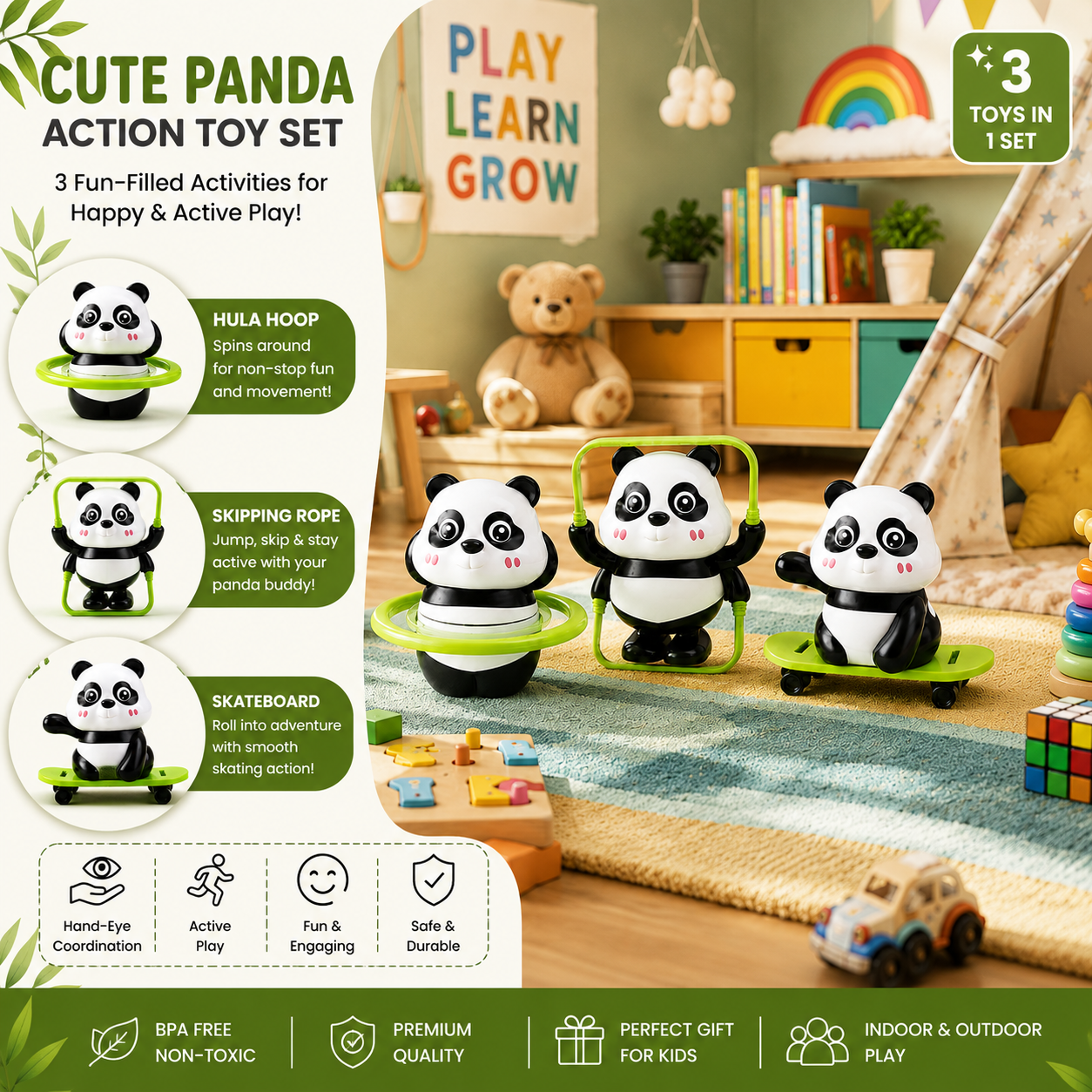 Cute Panda Action Toy Set for Kids