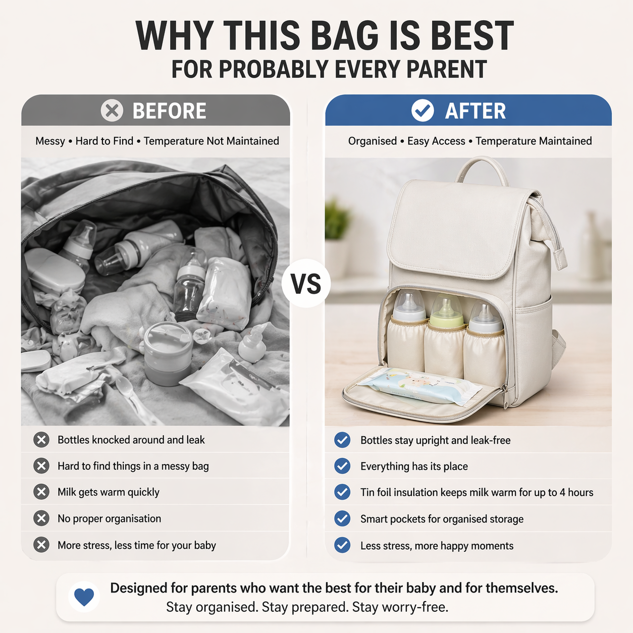 "Hands-Free Premium Baby Diaper Bag Backpack