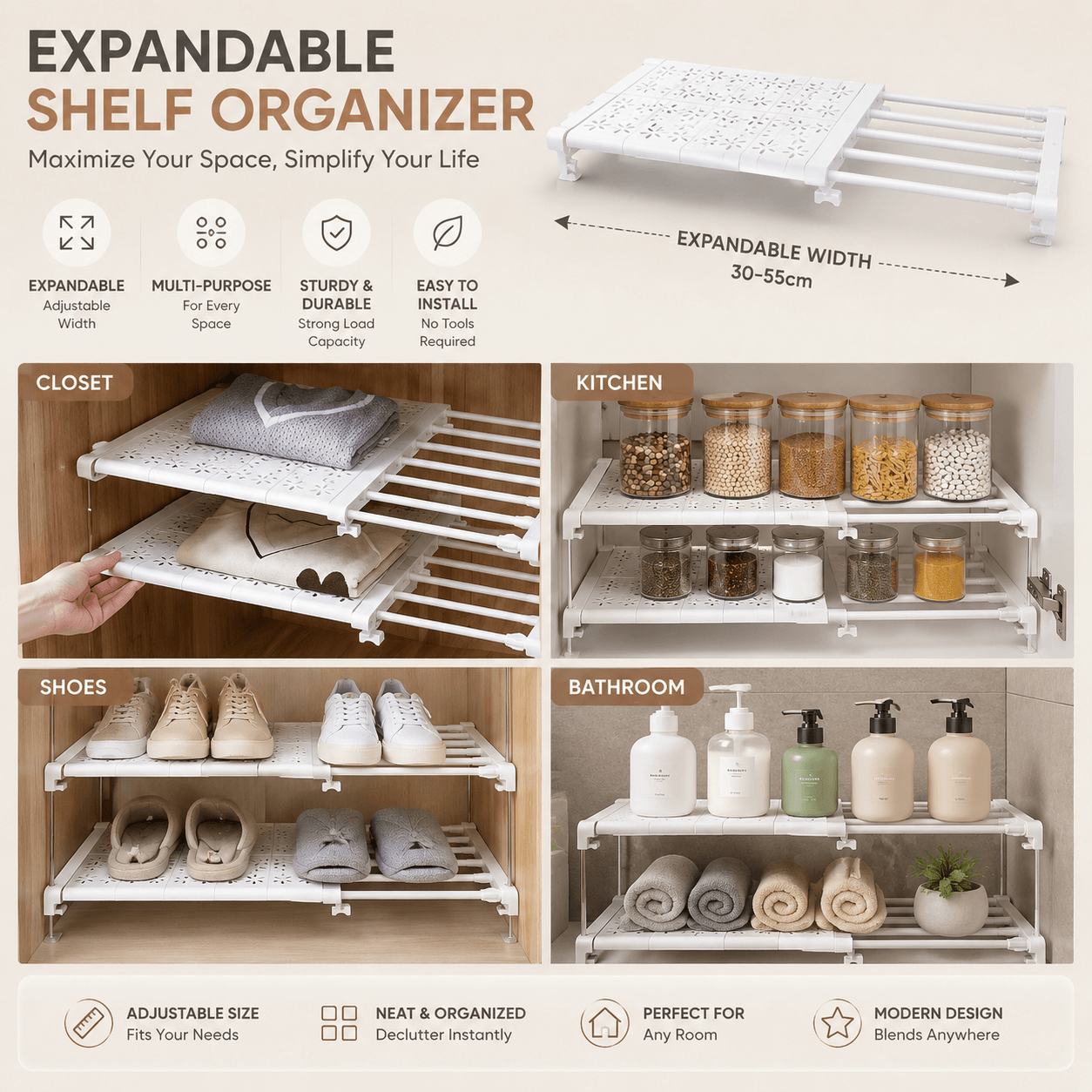 Extendable Wardrobe Shelf Organizer