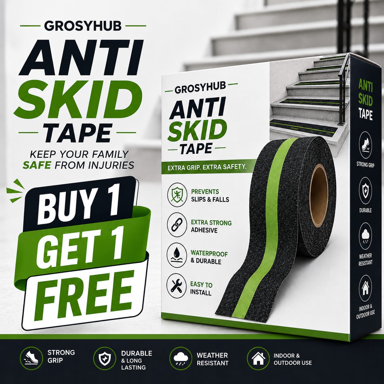 Anti Skid Tape Glow In The Dark (Buy 1 Get 1 Free)