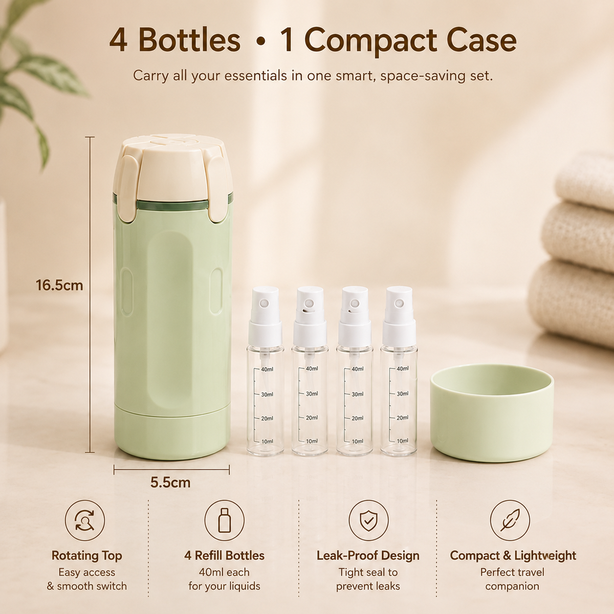 4-in-1 Travel Toiletry Bottle – Leakproof Refillable Shampoo & Lotion Dispenser